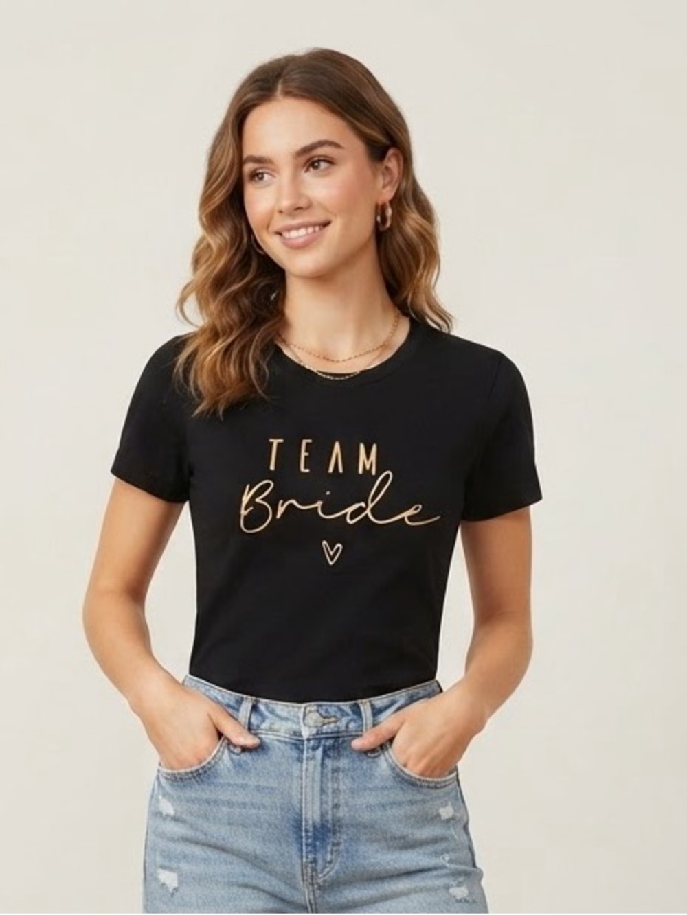 Sunspel Black 'Team Bride' Short Sleeve Tee with Pink Script